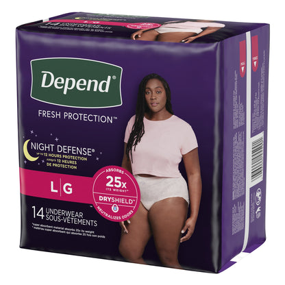 UNDERWEAR, INCONT DEPEND OVRNIGHT BLUSH FML LG