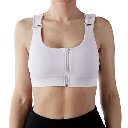 BRA, PST-OP SHIRL W/DBL ZIP FRNT CLSR STRAP WHT 2XLG