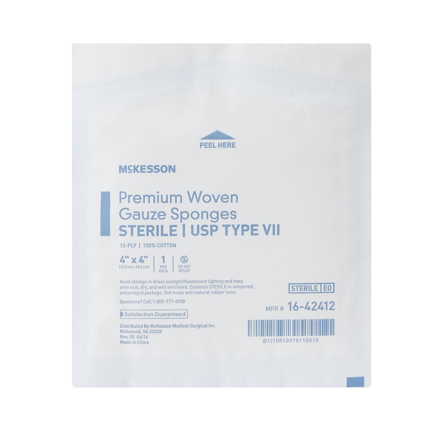 SPONGE, GAUZE TYPE-VII 12PLY STR 4"X4"