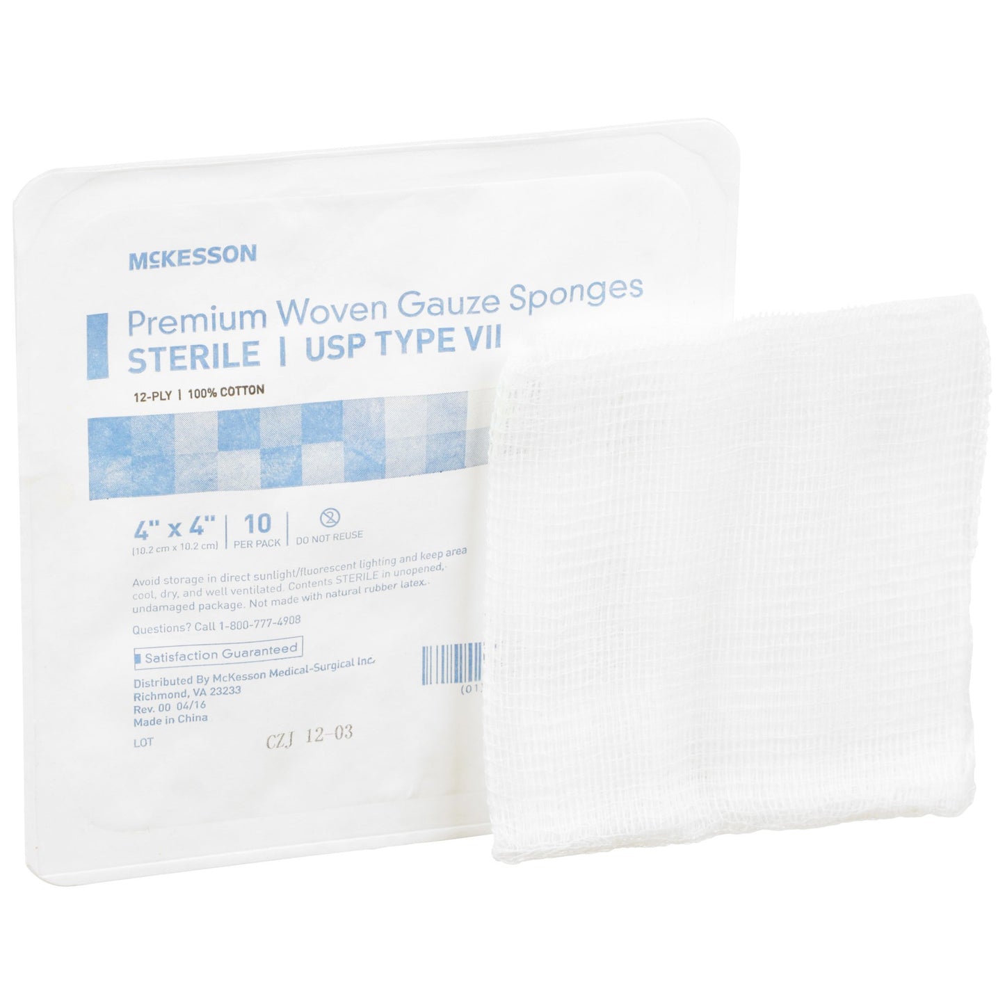 SPONGE, GAUZE TYPE-VII 12PLY STR 4"X4"