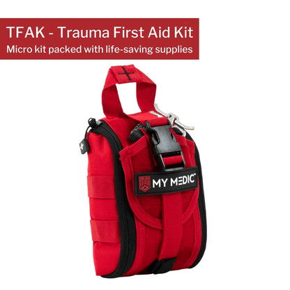 FIRST AID KIT, TFAK TRAUMA PRO35PC NYLON BAG RED 8X5X4"