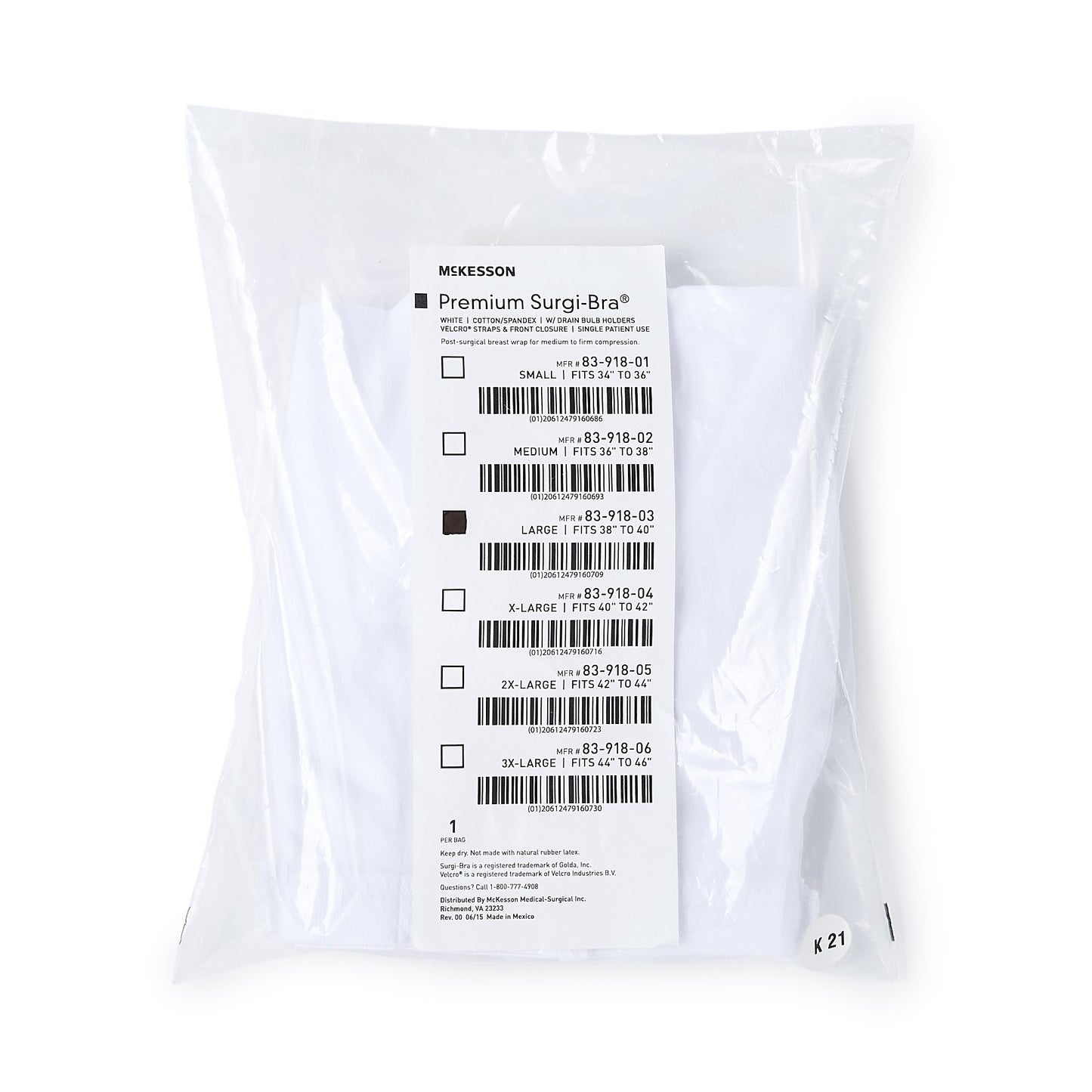 SUPPORT, SURGI-BRA BREAST COTTON WHT LG LF MGM83