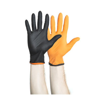 GLOVE, EXAM NTRL MED N/S BLK/ORG