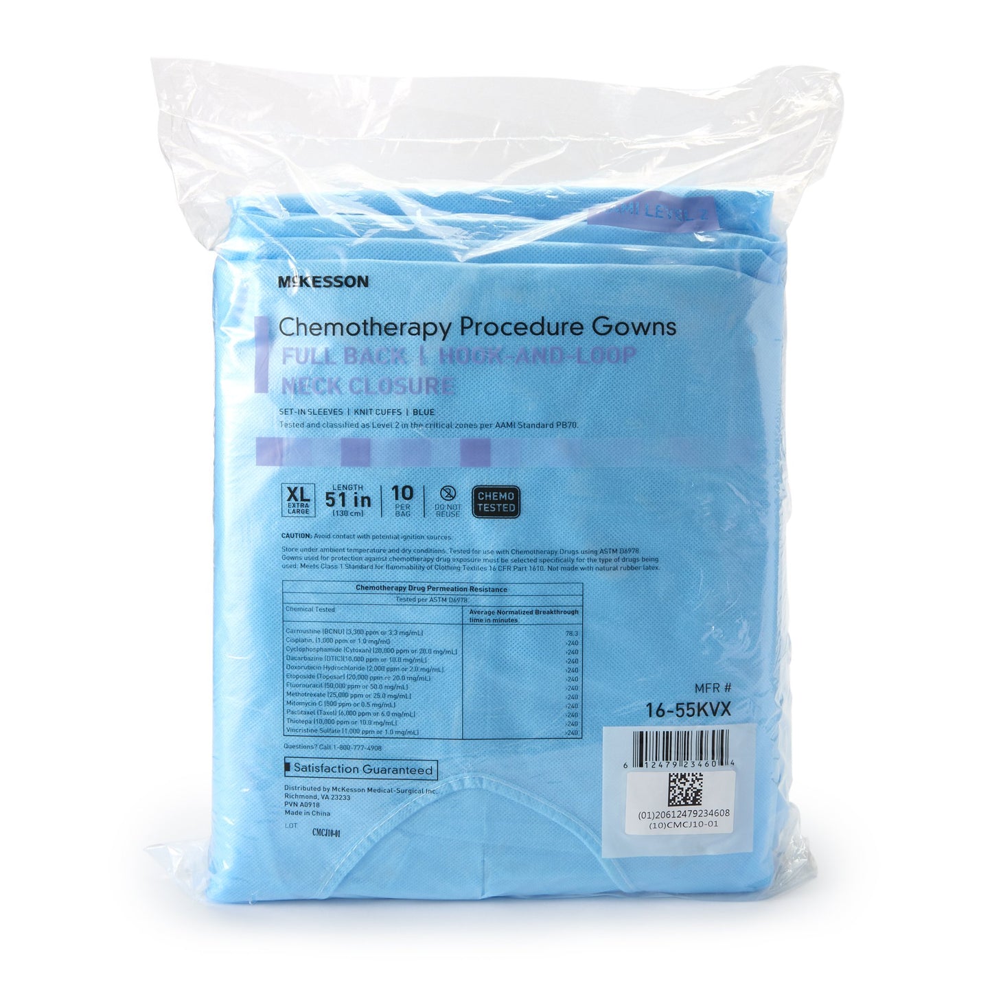 GOWN, CHEMO FULL BCK HOOK&LOOPCLSR AAMI2 XLG