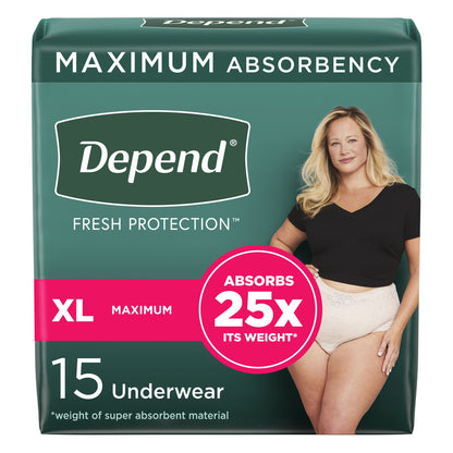 UNDERWEAR, DEPEND MAX ABSRB BLUSH WMN XLG