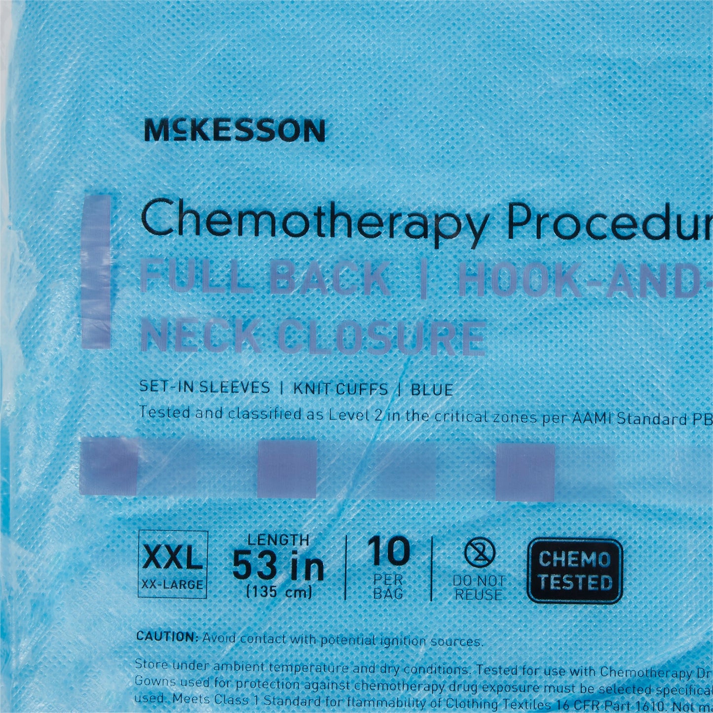 GOWN, CHEMO FULL BCK HOOK&LOOPCLSR AAMI 2 2XLG