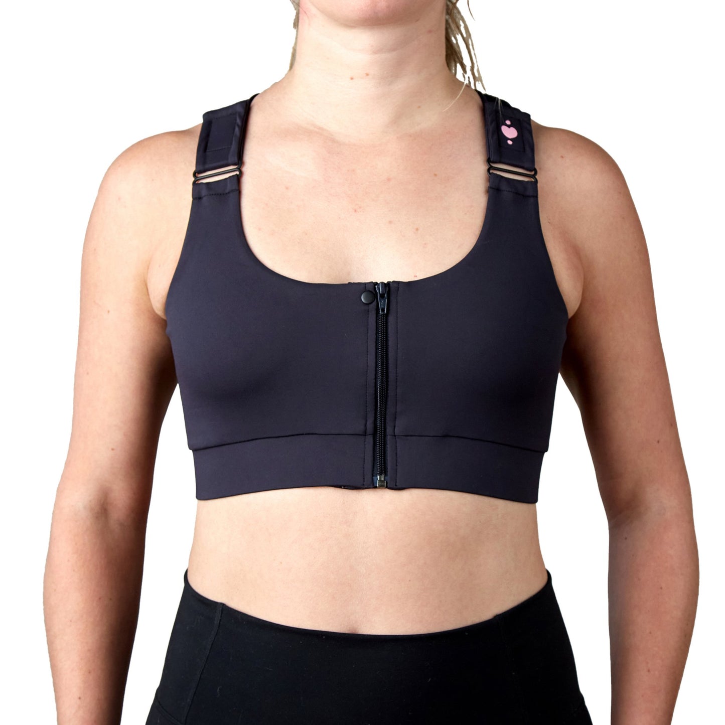 BRA, PST-OP SHIRL W/DBL ZIP FRNT CLSR STRAP BLK SM