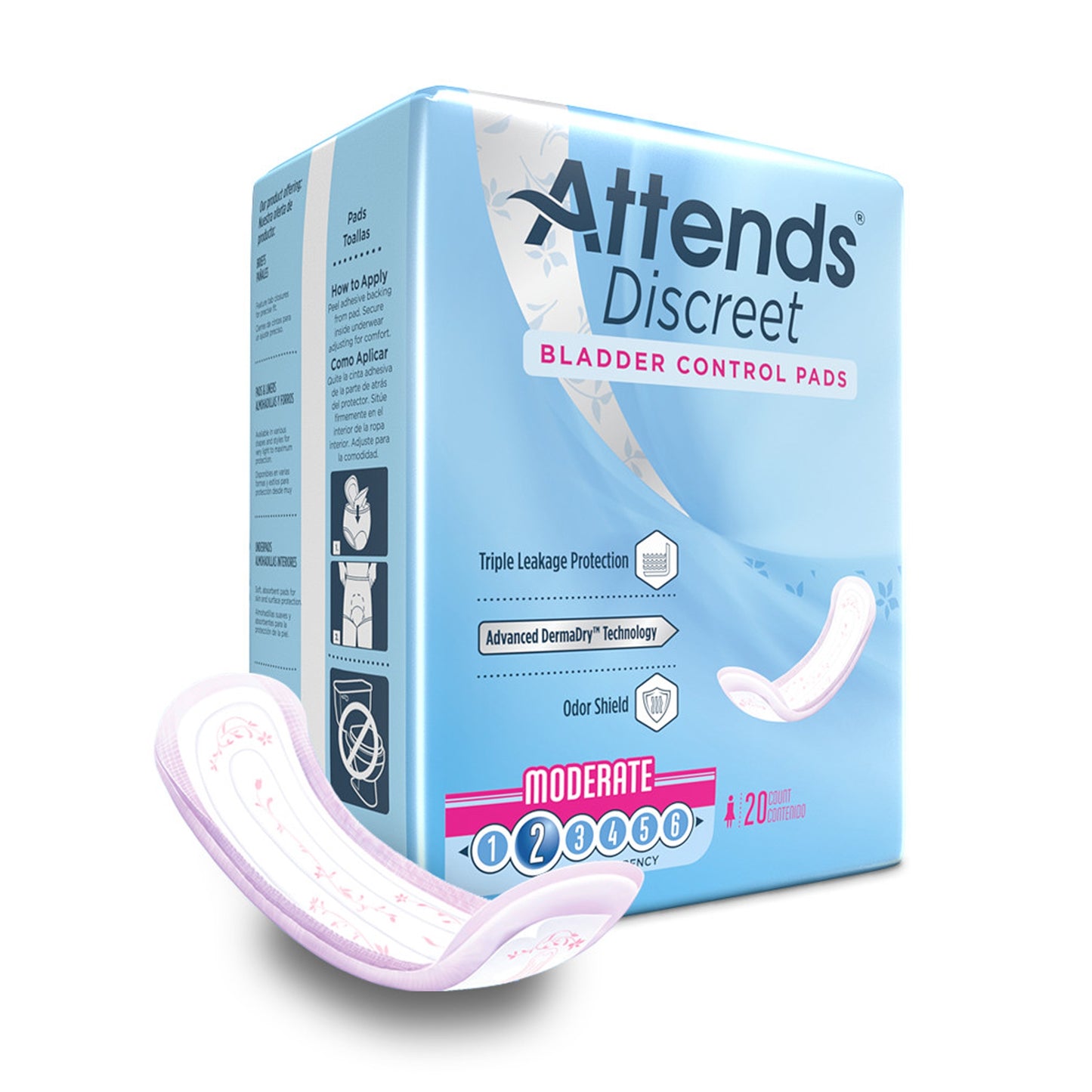 PAD, BLADDER CNTRL ATTENDS DISCREET MODERATE