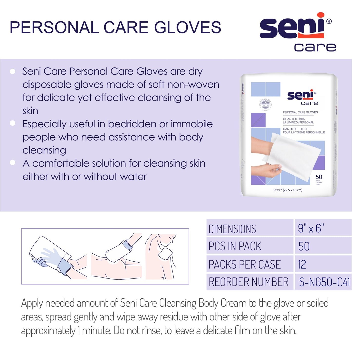 GLOVE, CLEANSING SENI CARE 9"X6"