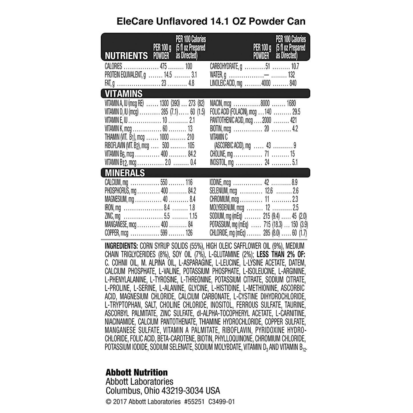 ELECARE, PDR W/DHA/ARA UNFLAV14.1OZ
