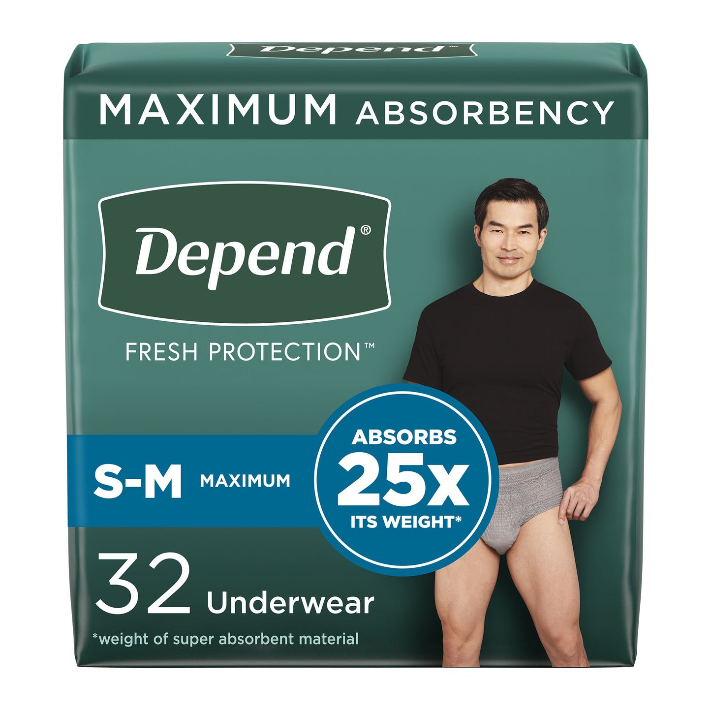 UNDERWEAR, INCONT DEPEND MAX MEN GRY SM/MED