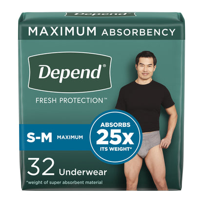 UNDERWEAR, INCONT DEPEND MAX MEN GRY SM/MED