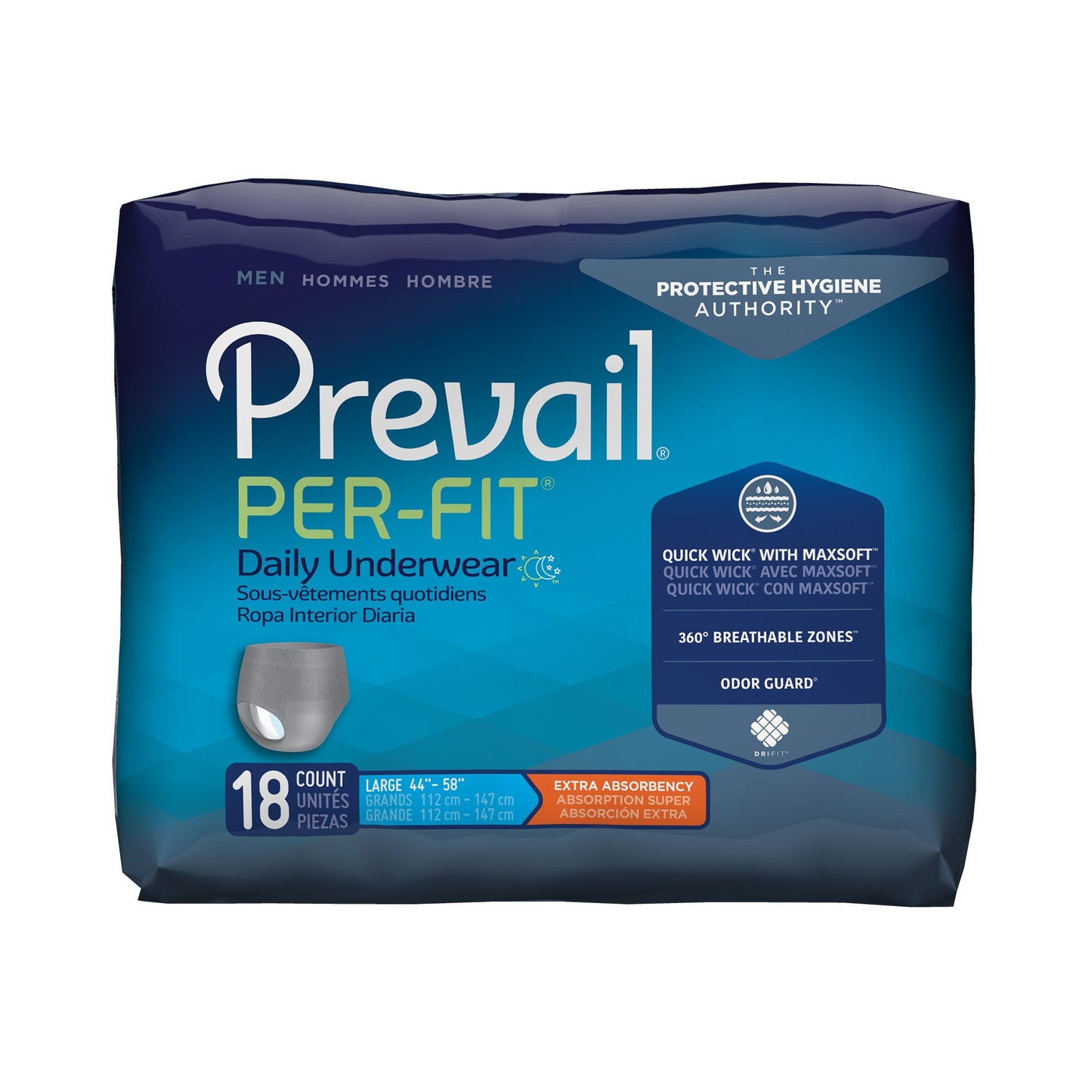 UNDERWEAR, PREVAIL PER-FIT MEN44"-58" LG