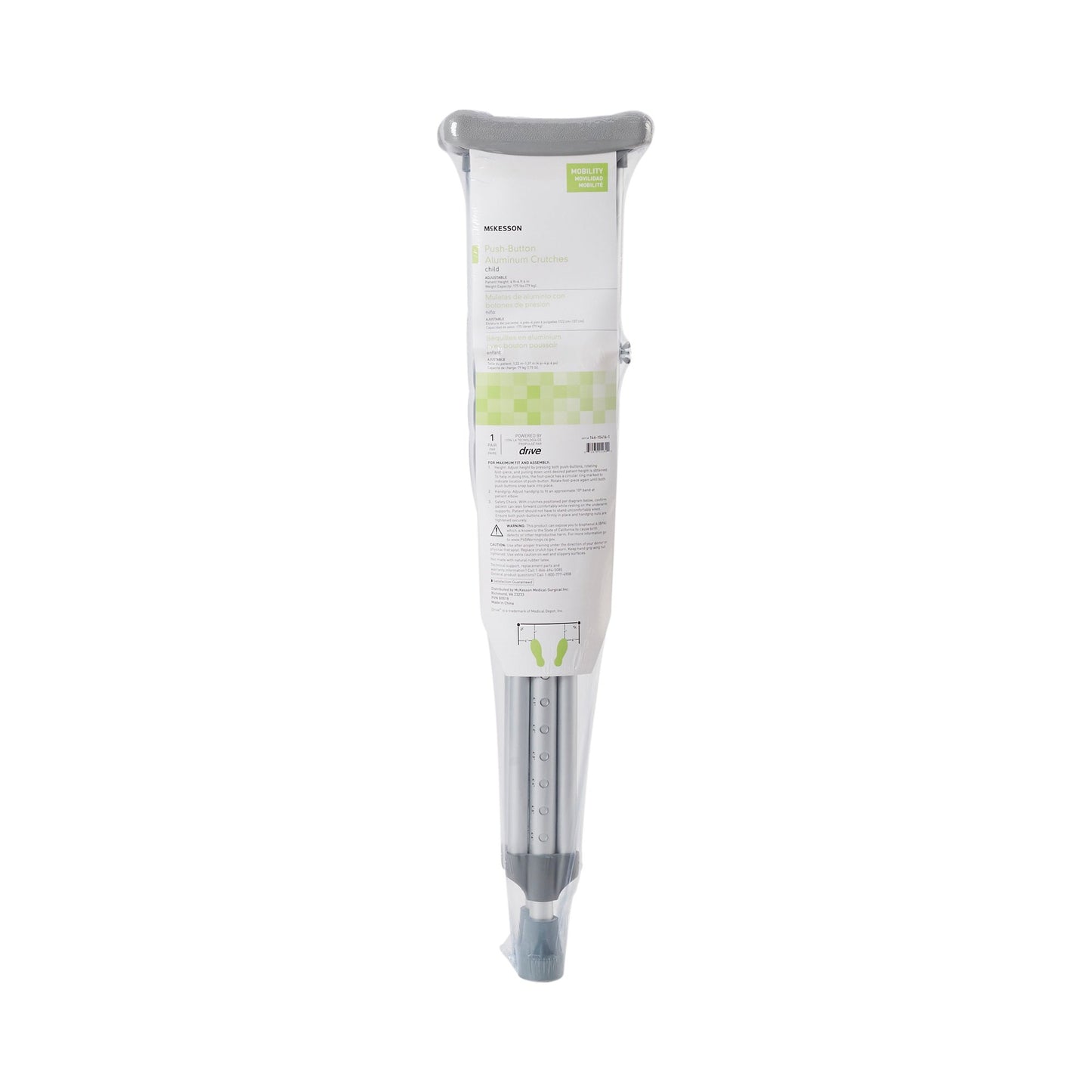 CRUTCH, ALUM PUSH BUTTON ADJ CHLD 175LBS
