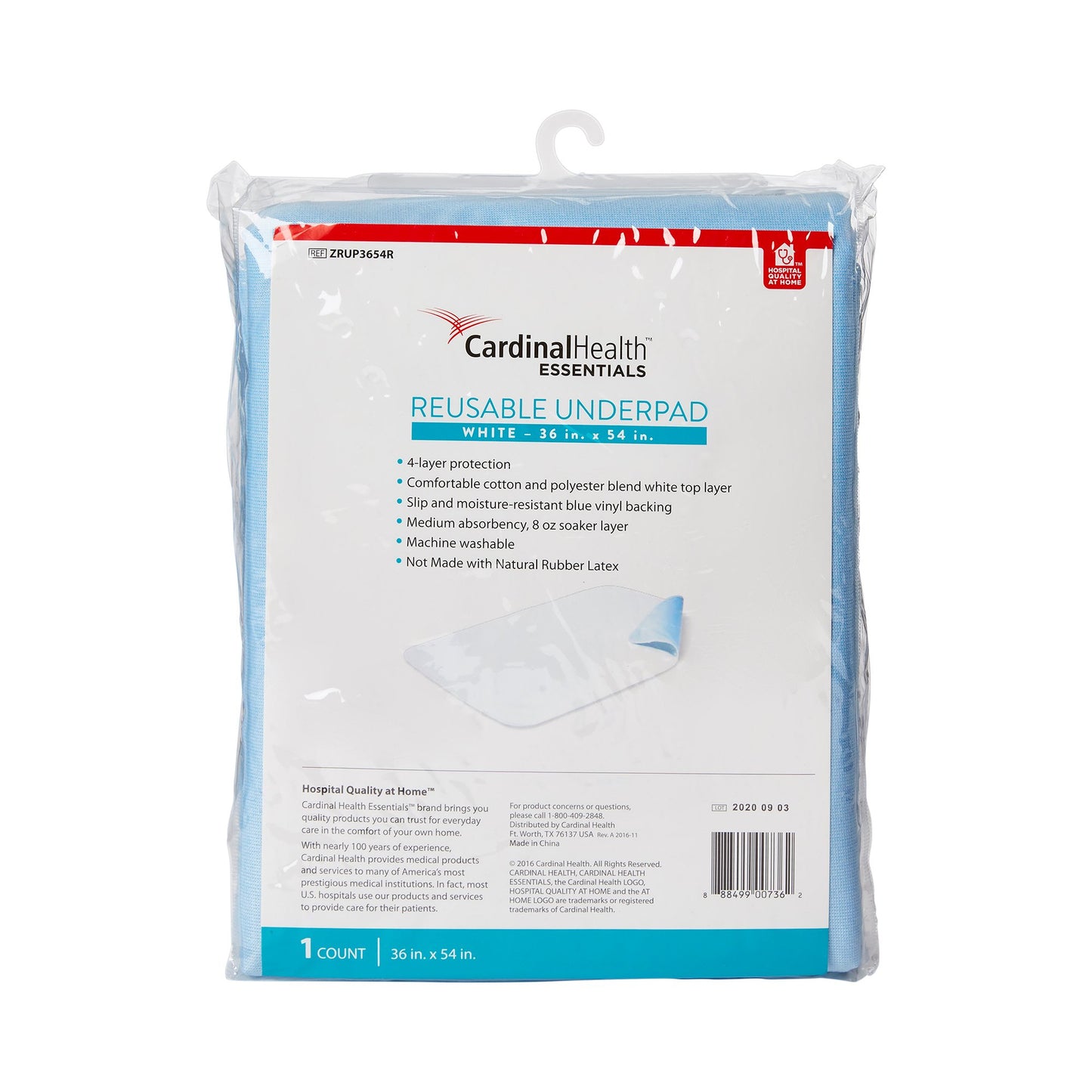 UNDERPAD, BED WATERPRF PVC BCKBLU/WHT 36"X54"