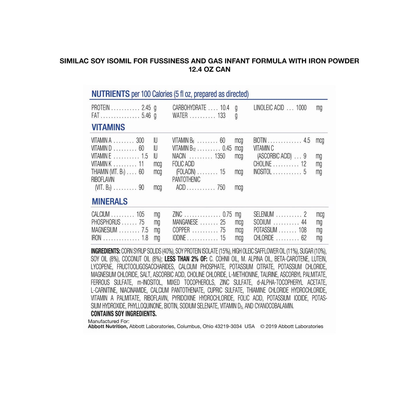SIMILAC SOY ISOMIL, PDR W/IRON12.4OZ
