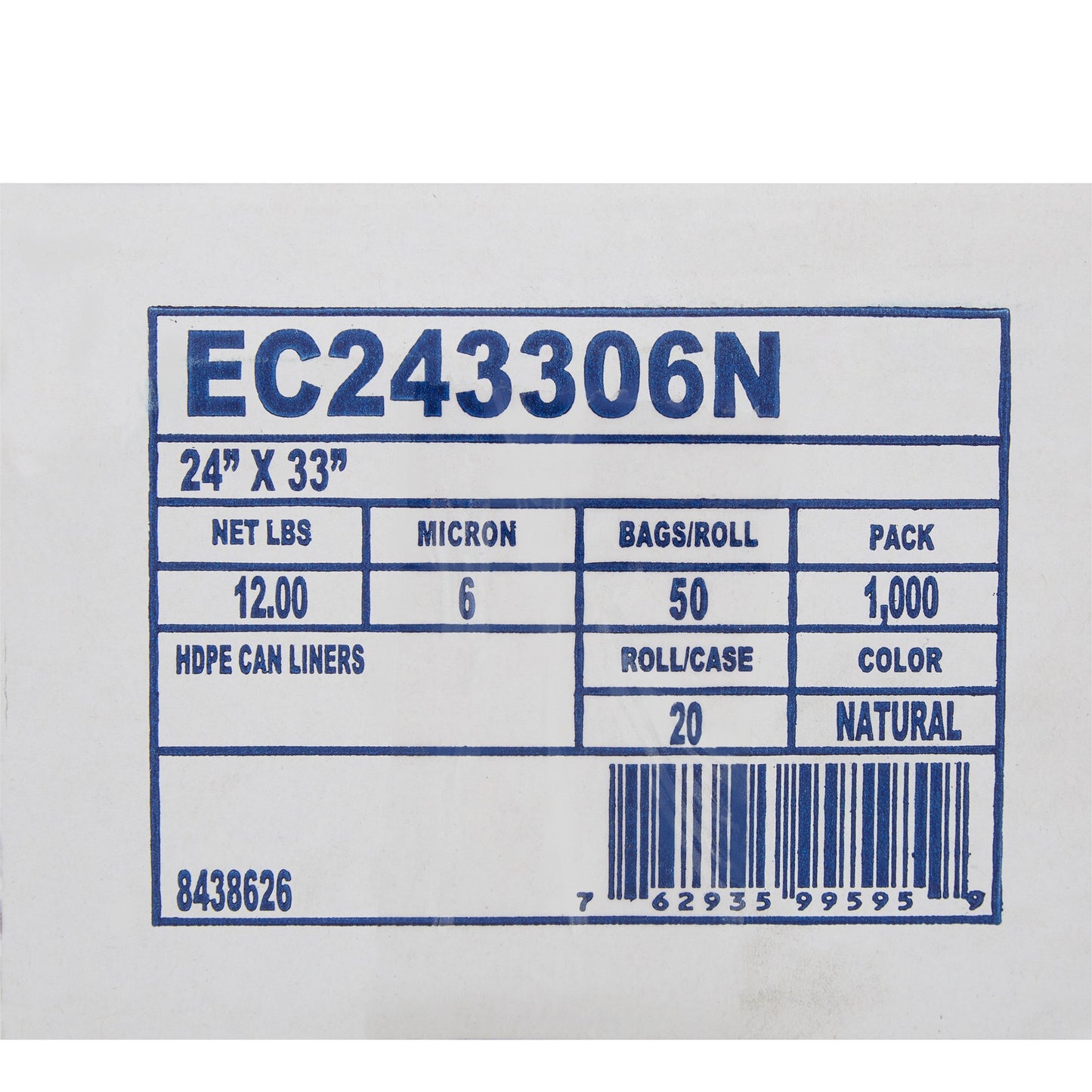 LINER, CAN CLR 6MIC 24"X33" 15GL