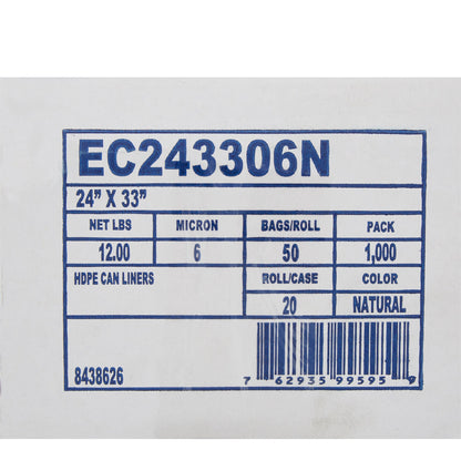 LINER, CAN CLR 6MIC 24"X33" 15GL