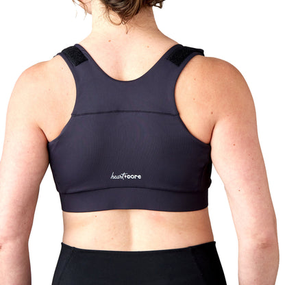 BRA, PST-OP SHIRL W/DBL ZIP FRNT CLSR STRAP BLK LG