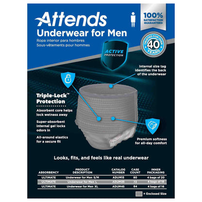 UNDERWEAR, ATTENDS ULT MALE LG/XLG