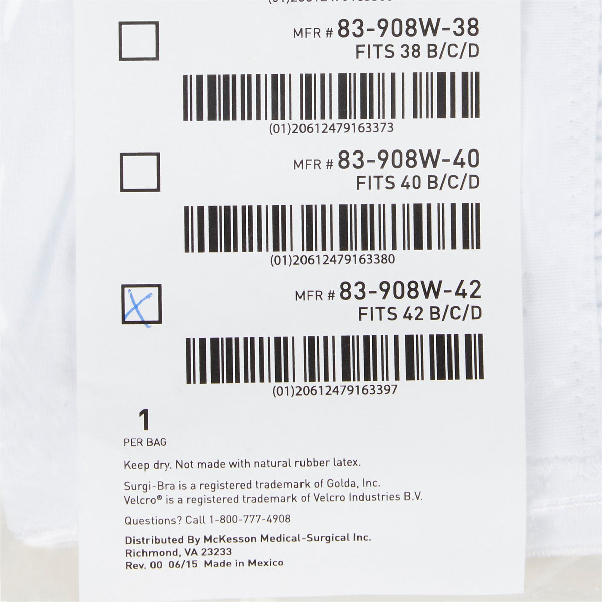 SUPPORT, SURGI-BRA II BREAST COTTON WHT LF 42B/C/D MGM83