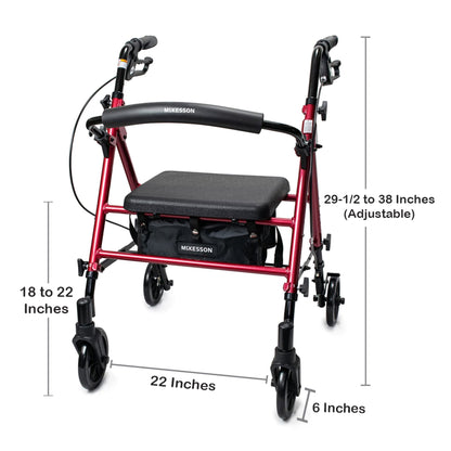 ROLLATOR, WALKER 6" WHEEL LOOPBRAKE UNIVERSAL RED