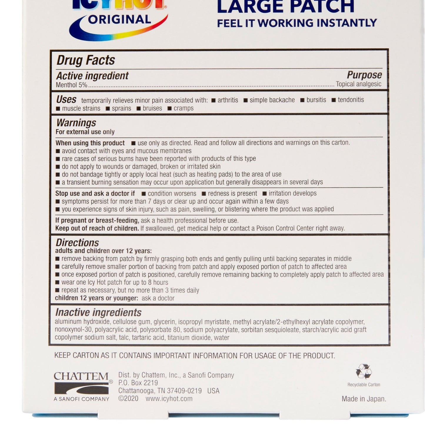 ICY HOT, BACK PATCH