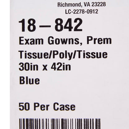 GOWN, EXAM T/P/T F/B OPN BLU 30X42