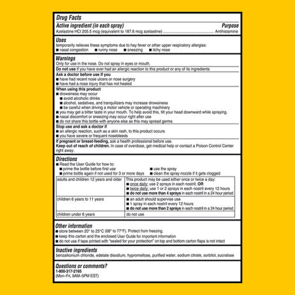 ASTEPRO ALLERGY, SPR NASAL 205.MCG 120METERED SPRAYS