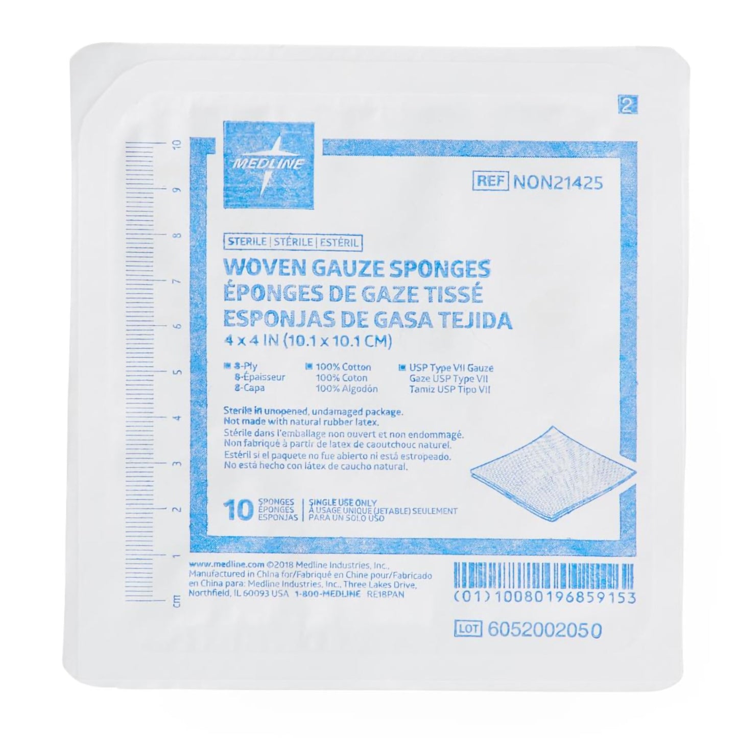 SPONGE, GAUZE 8PLY STR 4"X4"