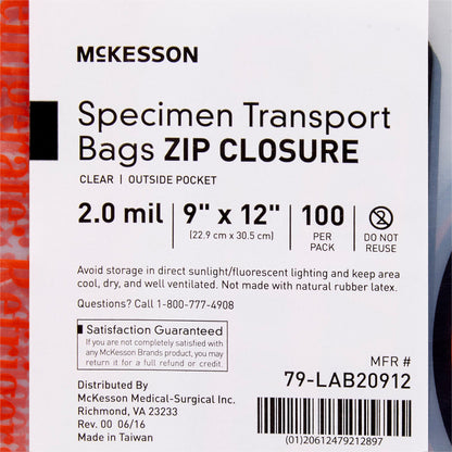 BAG, SPCMN BIOHAZ O/SIDE PCKTZIPLCK 9X12