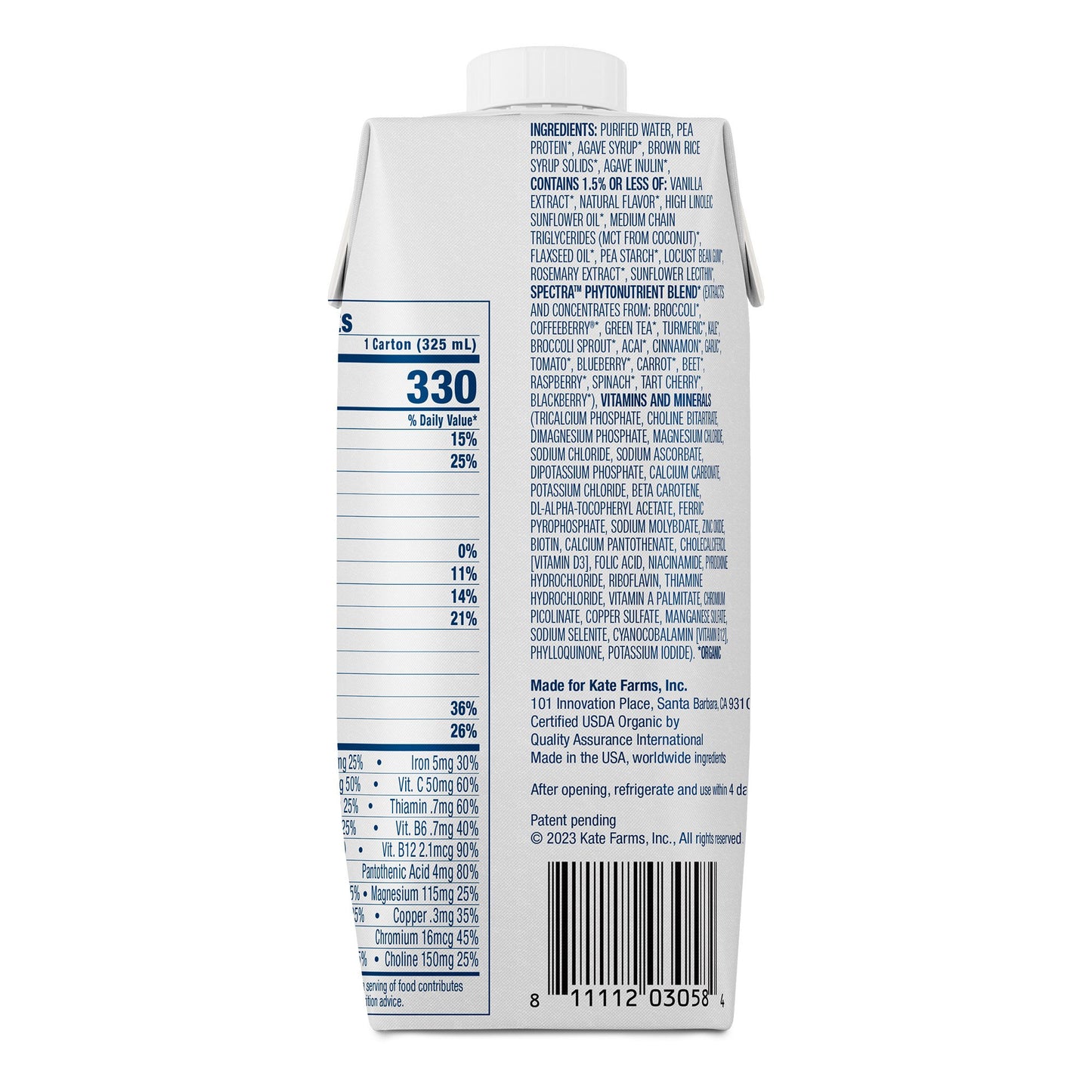 SHAKE, NUTRITION KATE FARMS VAN 11 FL OZ 325ML