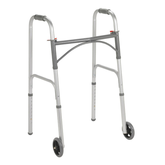 WALKER, DUAL FOLD STEEL ADLT 350LB W/5" WHEELS