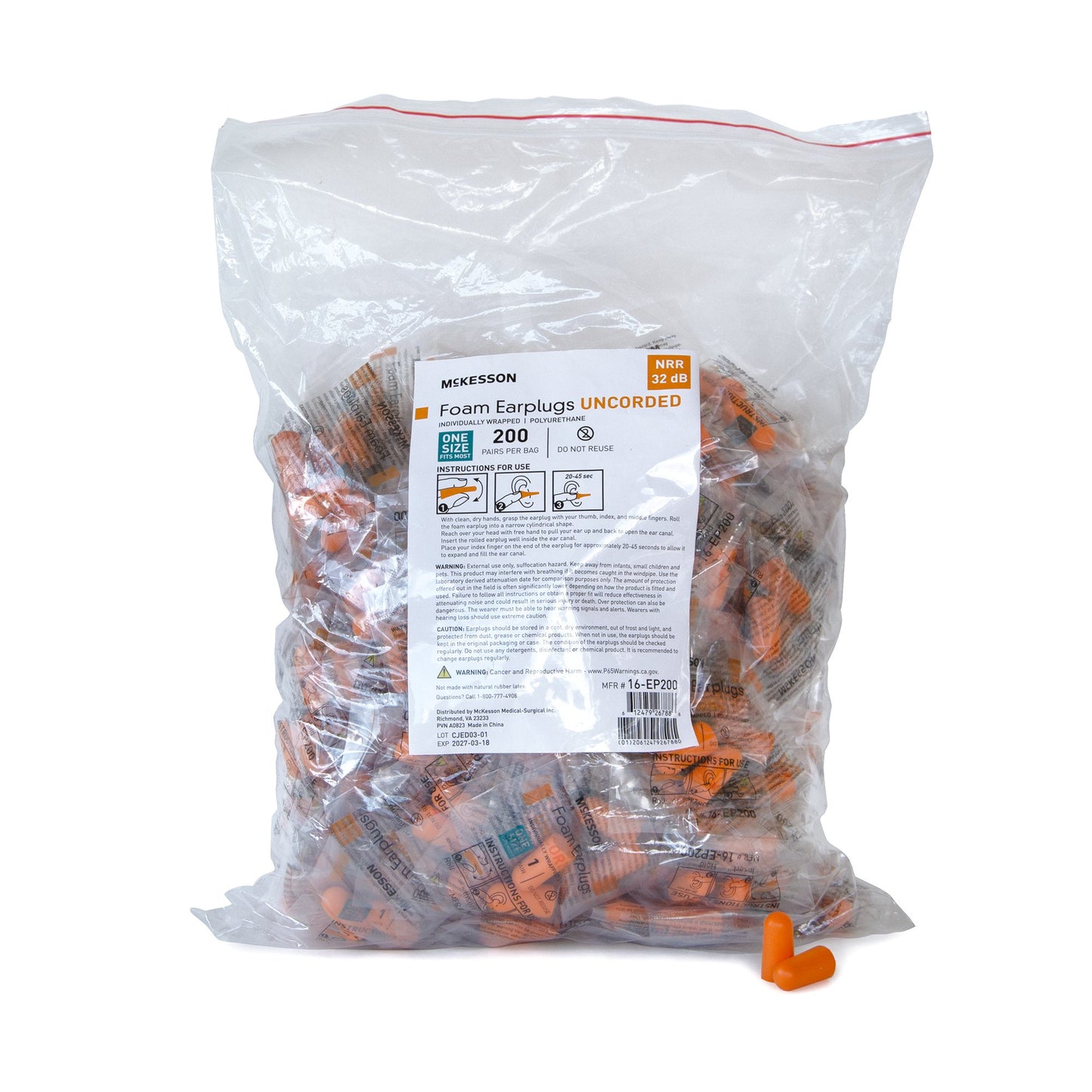 EARPLUGS, UNCR POLYBG