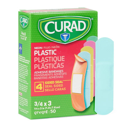 BANDAGE, ADH CURAD PLAS NEON 3/4"X3"