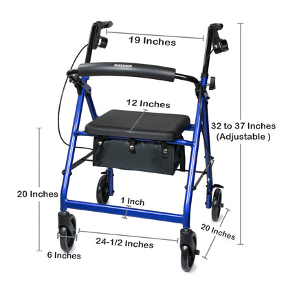 WALKER, ROLLATOR LTWT FOLDINGALUM W/6" WHLS BLU 300LB