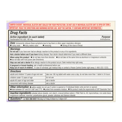FEXOFENADINE, TAB FT SM 180MG