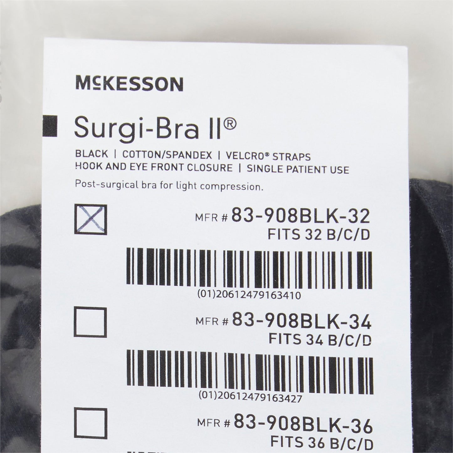 SUPPORT, SURGI-BRA II BREAST COTTON BLK LF 32B/C/D MGM83