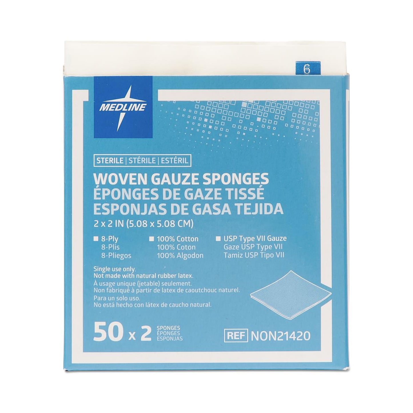 SPONGE, GAUZE 8PLY STR LF 2"X2"