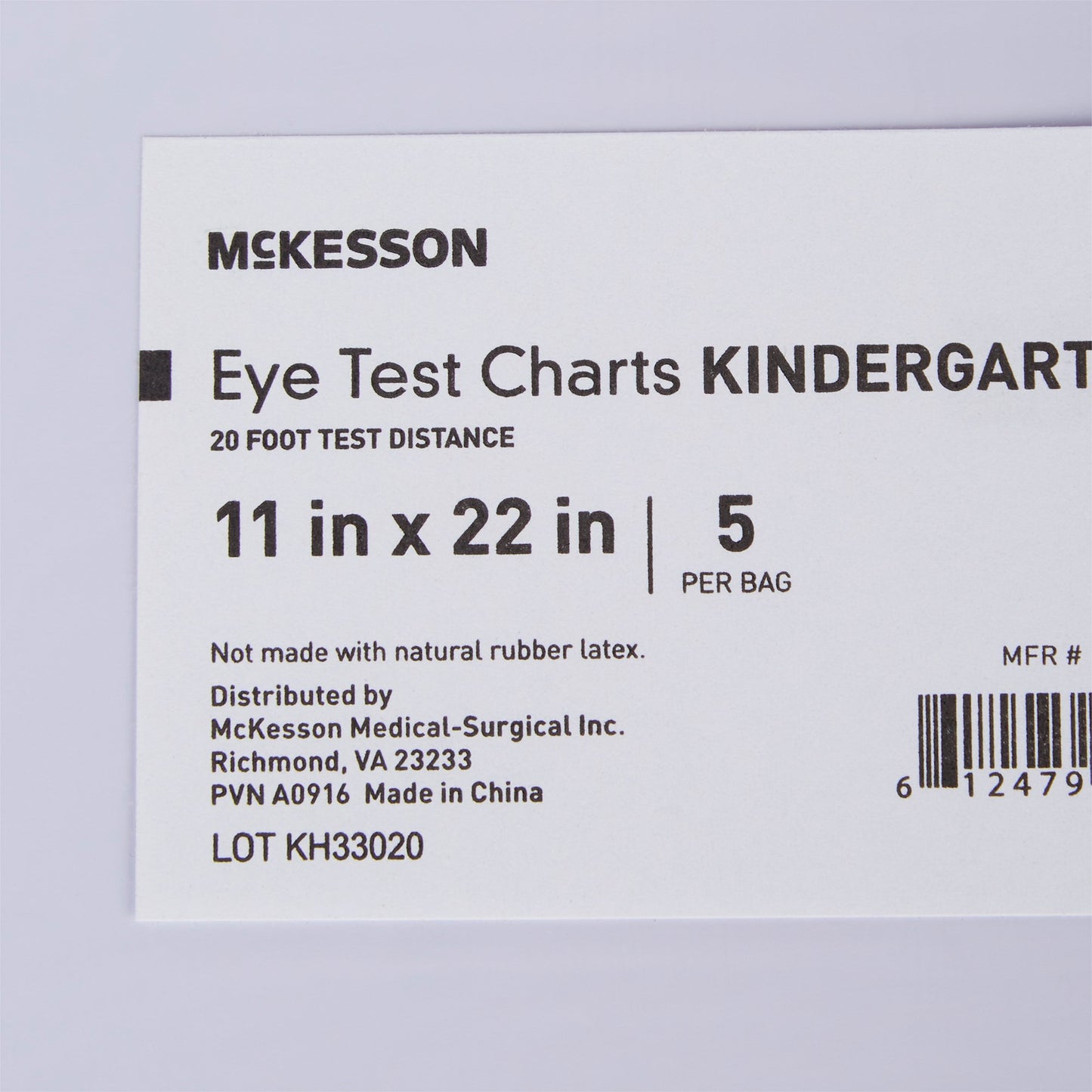 CHART, EYE TEST KINDERGRTN LF20' 22"X11"