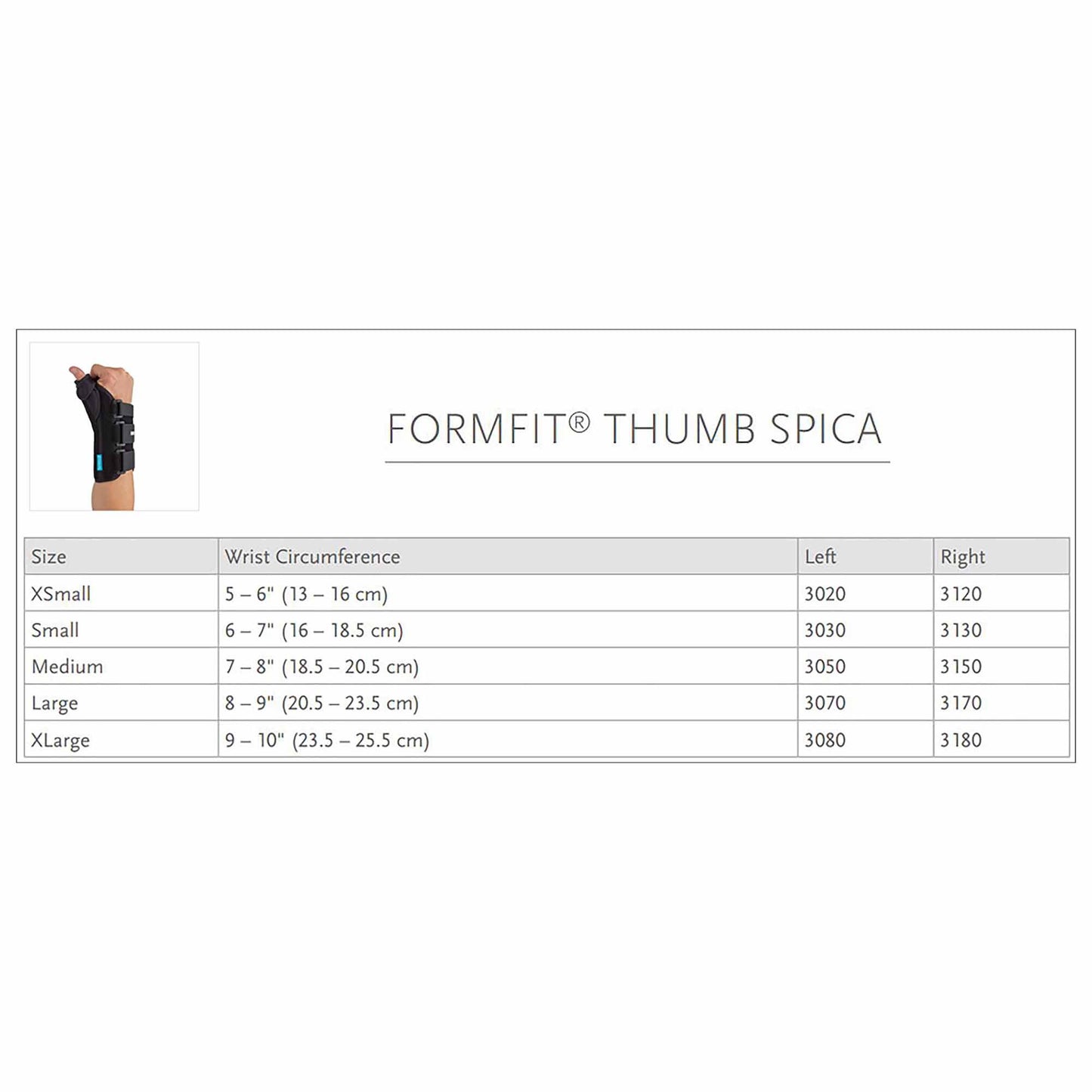 THUMB SPLINT, SPICA FORMFIT RTLG 8" OSSURA