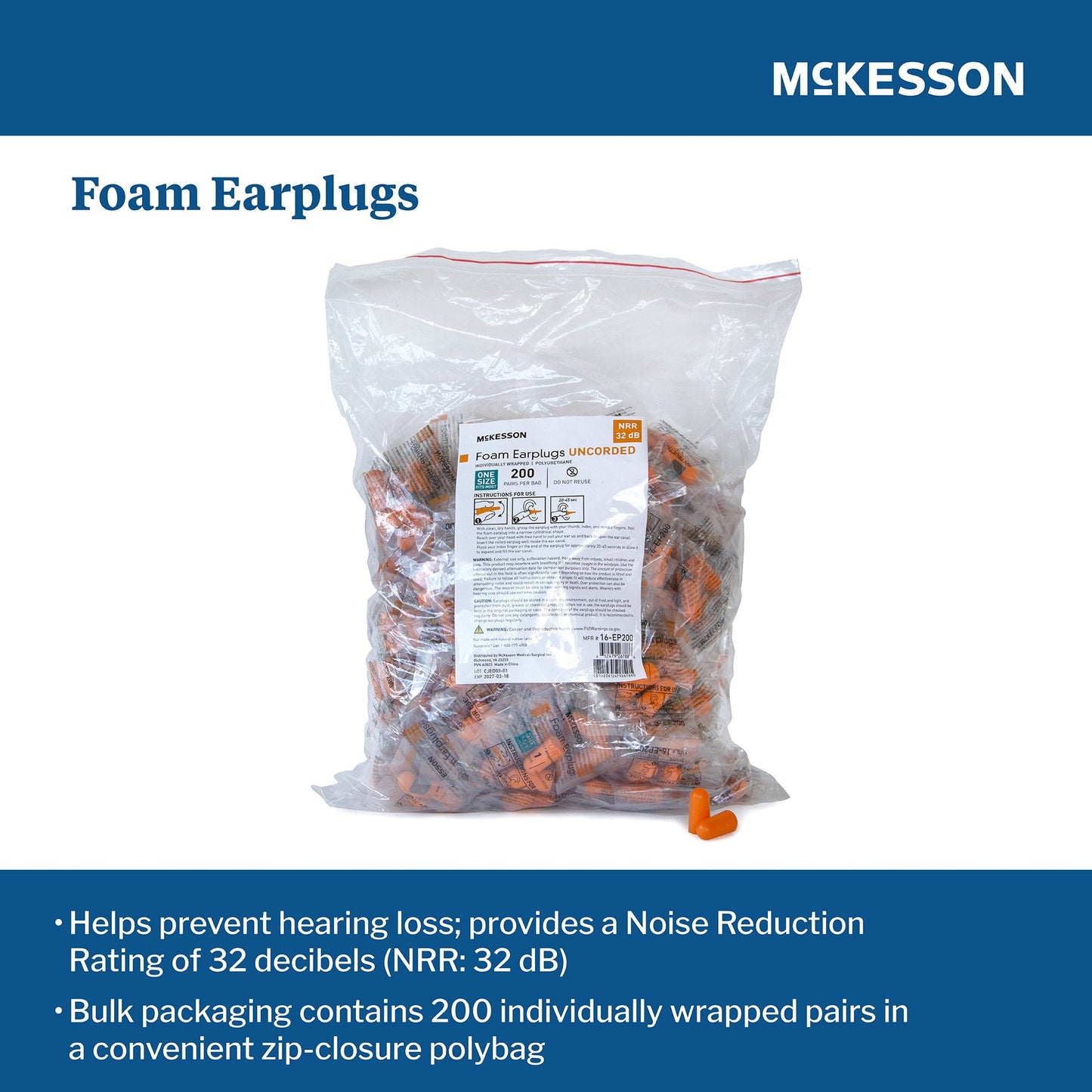 EARPLUGS, UNCR POLYBG