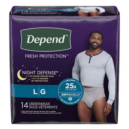 UNDERWEAR, DEPEND NIGHT DEFENSE GRY LG