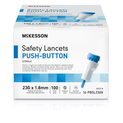 LANCET, SAFETY PUSH-BUTTON 23GNDL 1.8MM LF BLU