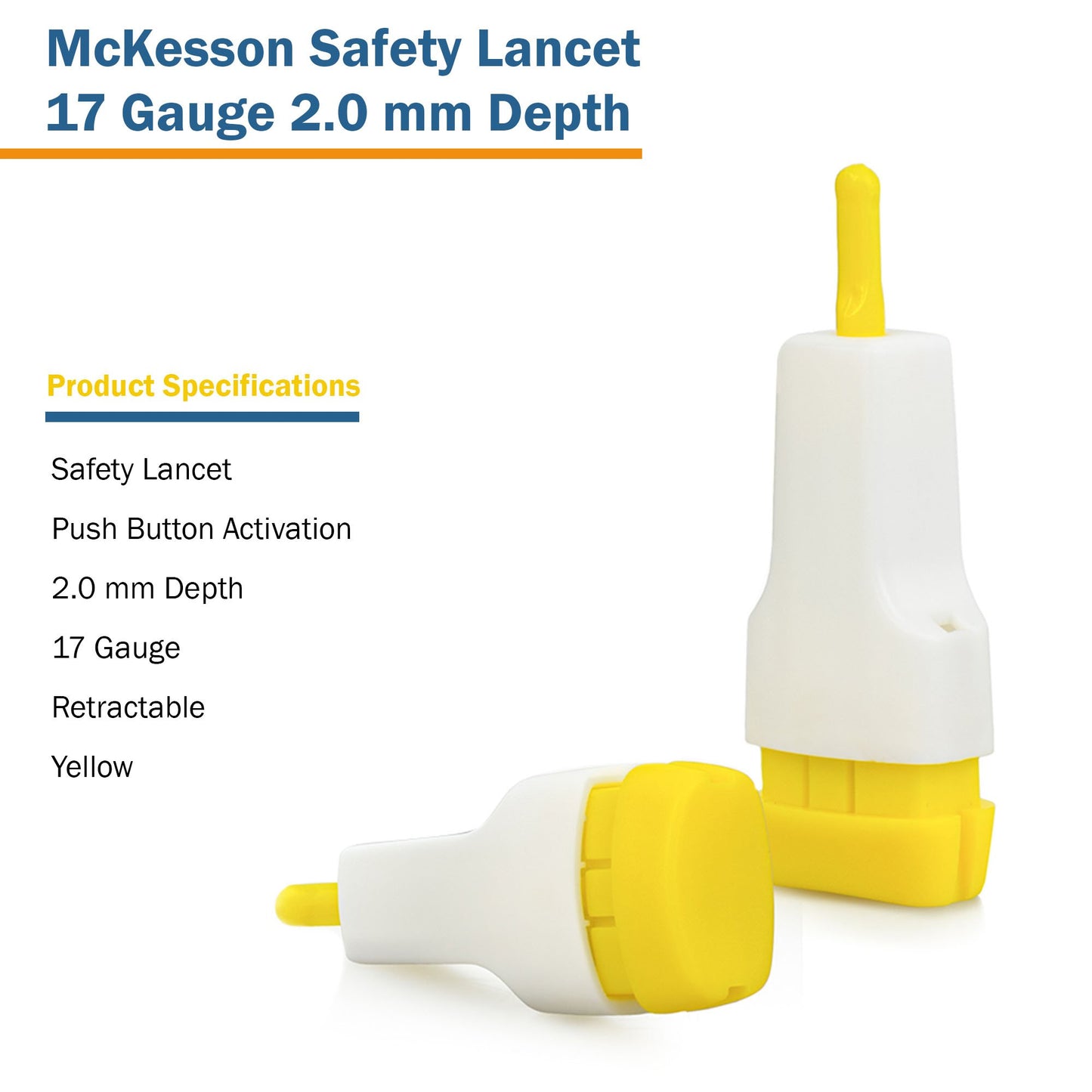 LANCET, SAFETY PUSH-BUTTON 17GNDL 2.0MM LF YLW