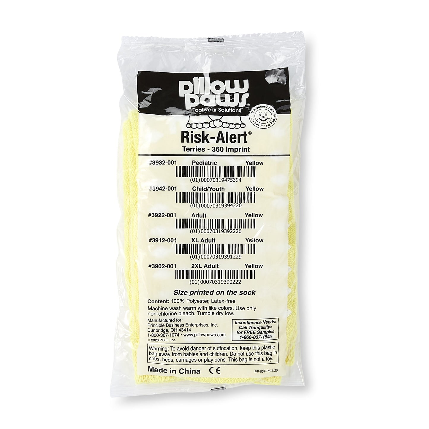 SLIPPER, FALL RISK PILLOW PAWS360 XLG YLW