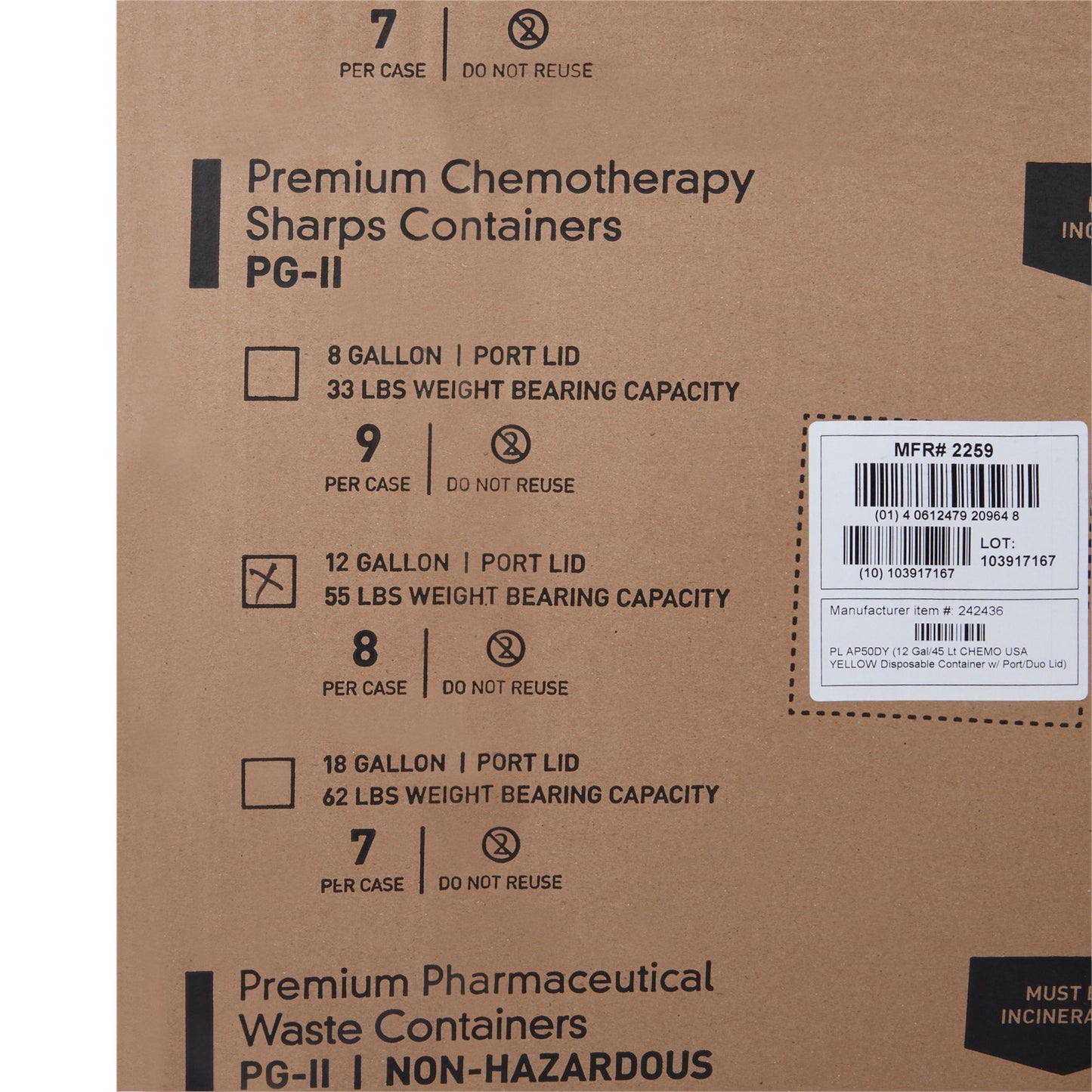 CONTAINER, SHARPS CHEMO YLW 12GL
