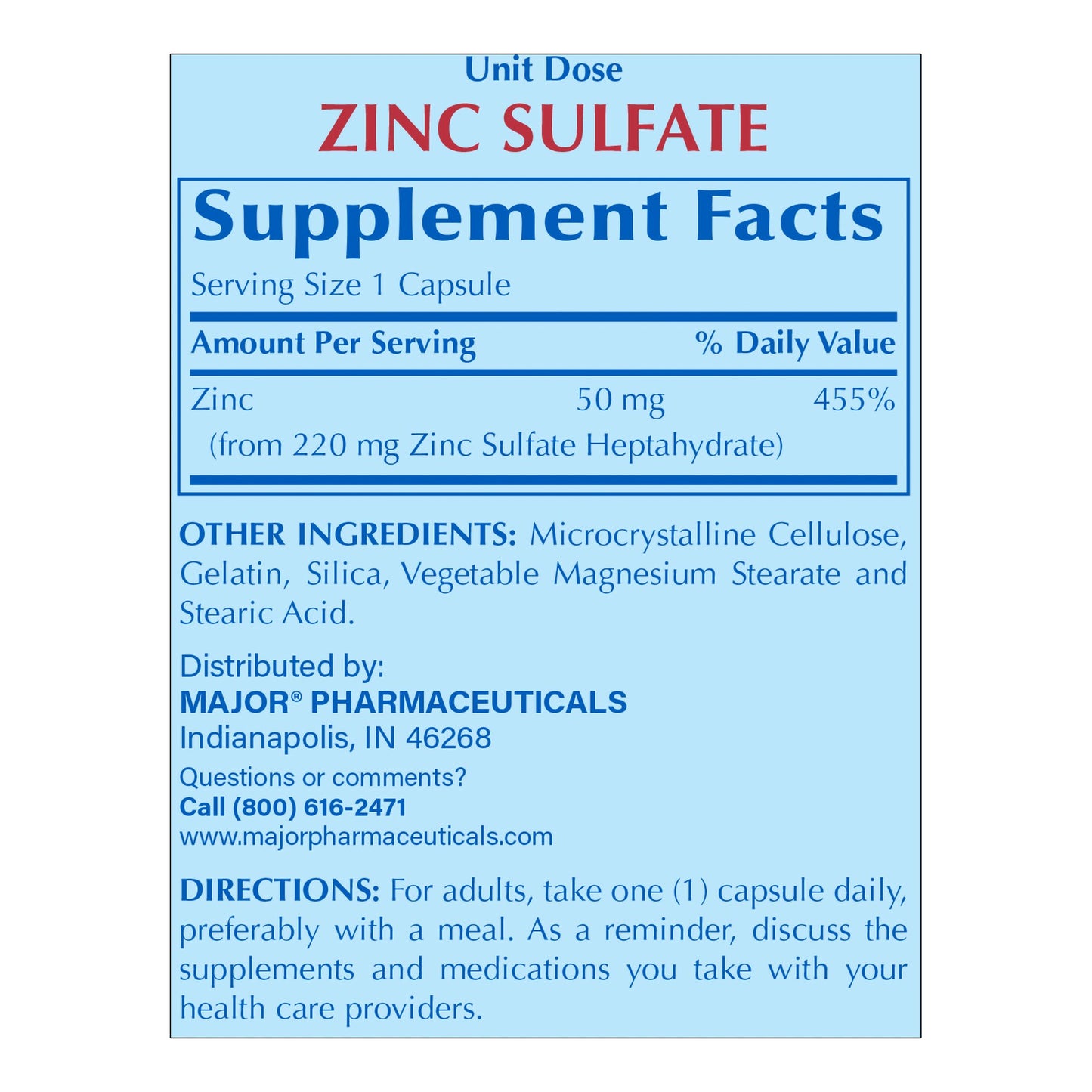 ZINC SULFATE, CAP 220MG UD