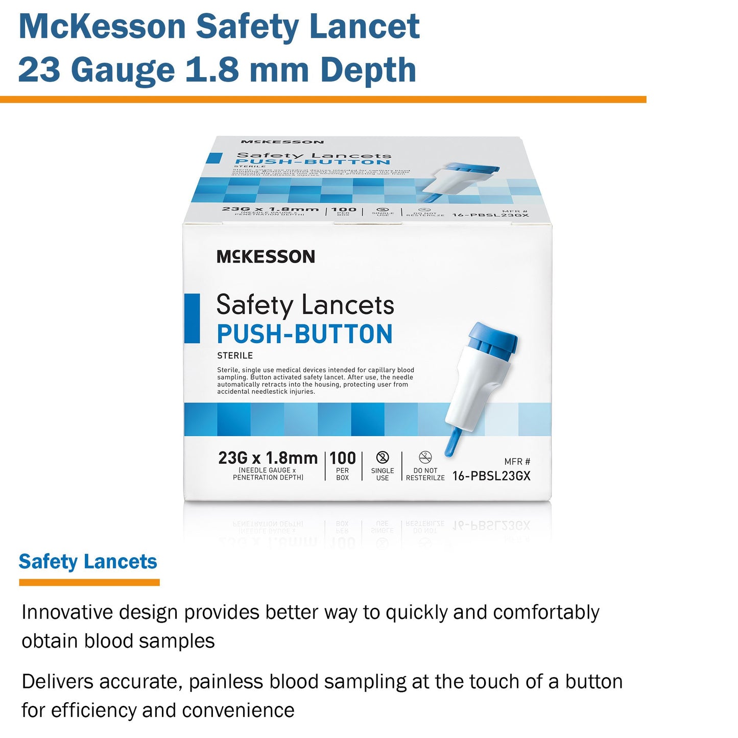LANCET, SAFETY PUSH-BUTTON 23GNDL 1.8MM LF BLU