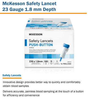 LANCET, SAFETY PUSH-BUTTON 23GNDL 1.8MM LF BLU
